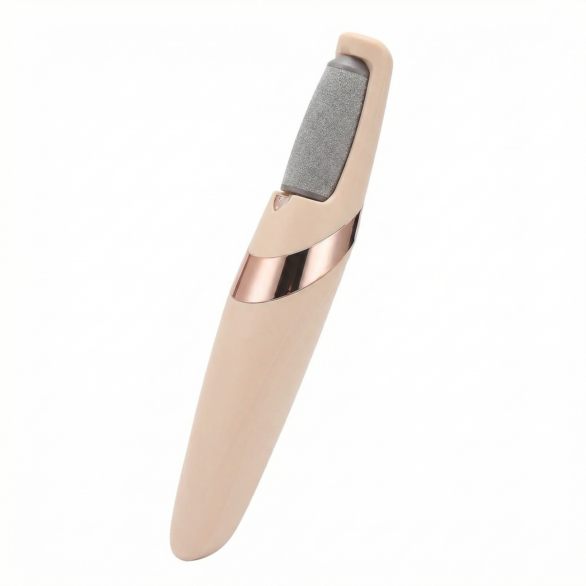 Beige and rose gold foot file on a white background