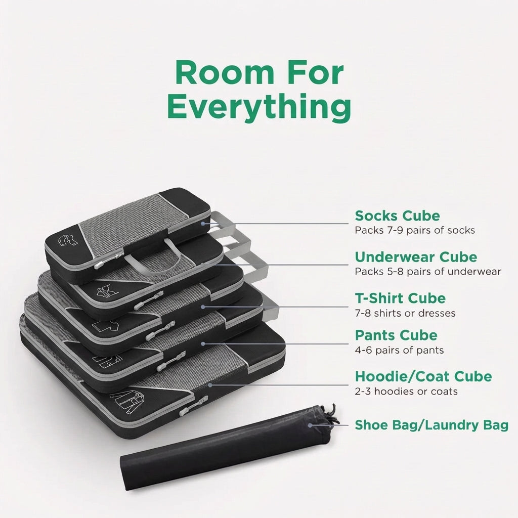EasyPack Travel Cubes 3 & 6 Piece Set | Luggage Organiser